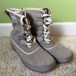 Sorel Canvas Lace-Up Duck Boots in Light Taupe